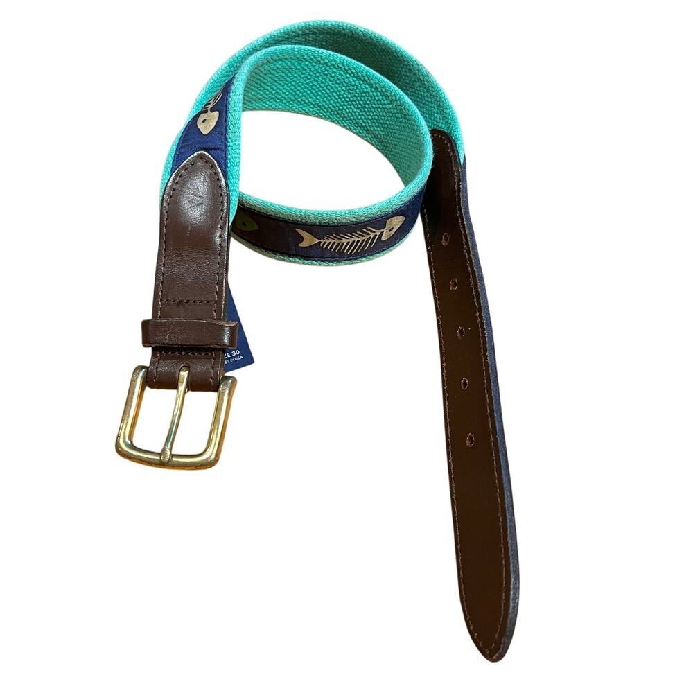 Vineyard Vines Teal and Brown Belt Gold Buckle. EUC